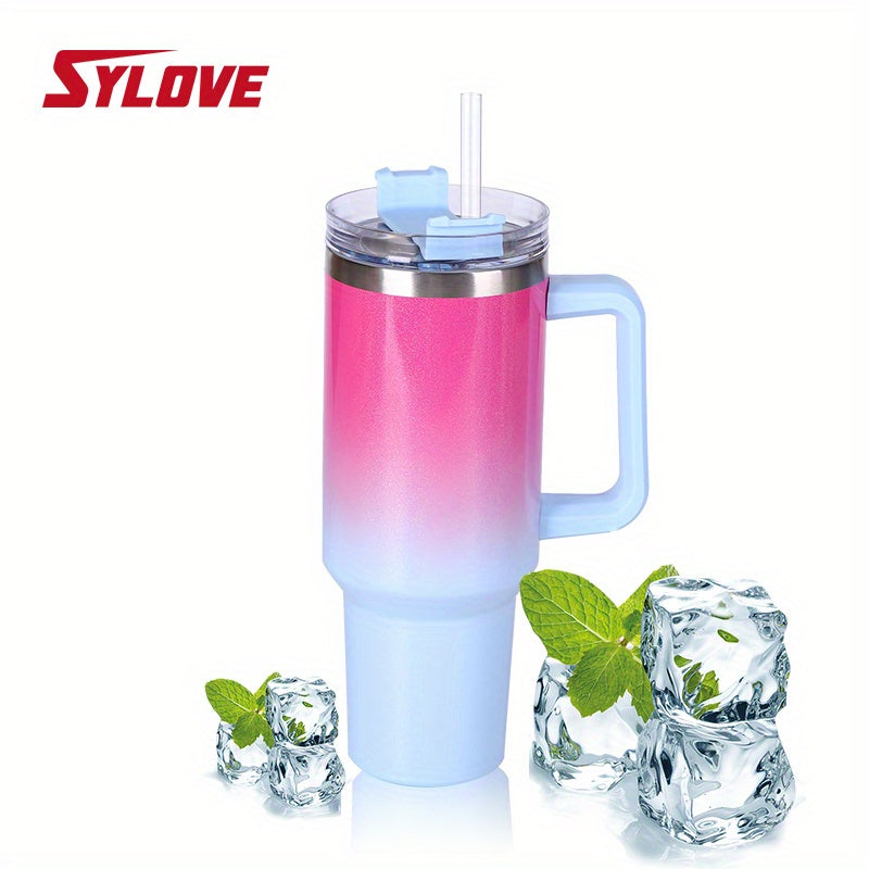 1pc Sylove Gradient Master - 40oz Double-Walled Insulated Tumbler with Handle and Straw for Hot and Cold Drinks, Perfect for Travel, Outdoor Activities, and Daily Use, Keeps Drinks at Ideal Temperature for Hours