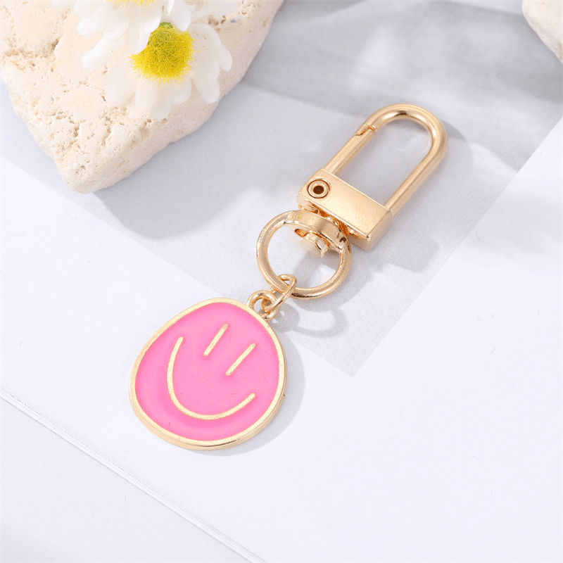 Alloy Enamel Painted Happy Face Keychain Golden Irregular Expression Key Ring Bag Pendant Accessories