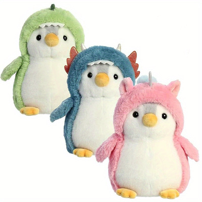 Christmas & Halloween Theme Penguin Plush Toys - Cute Dinosaur Costume Stuffed Animal Set for Party Home Decor, Multi-Color Polyester Fiber Plushies, Suitable for All Ages