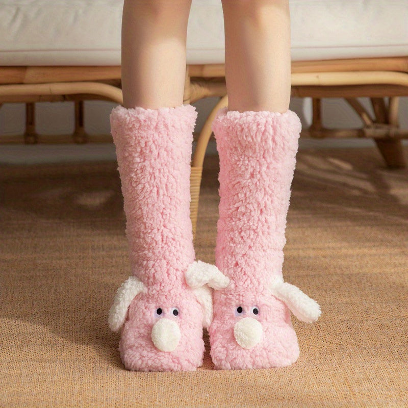 Warm & Soft Plush Cozy Cartoon Dog Winter Socks - Non-Slip Floor Slipper Socks with Cute Animal Designs for Home Use, Autumn, Winter
