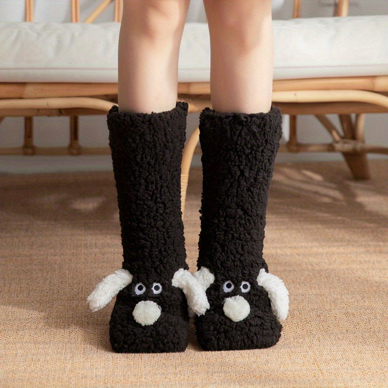 Warm & Soft Plush Cozy Cartoon Dog Winter Socks - Non-Slip Floor Slipper Socks with Cute Animal Designs for Home Use, Autumn, Winter