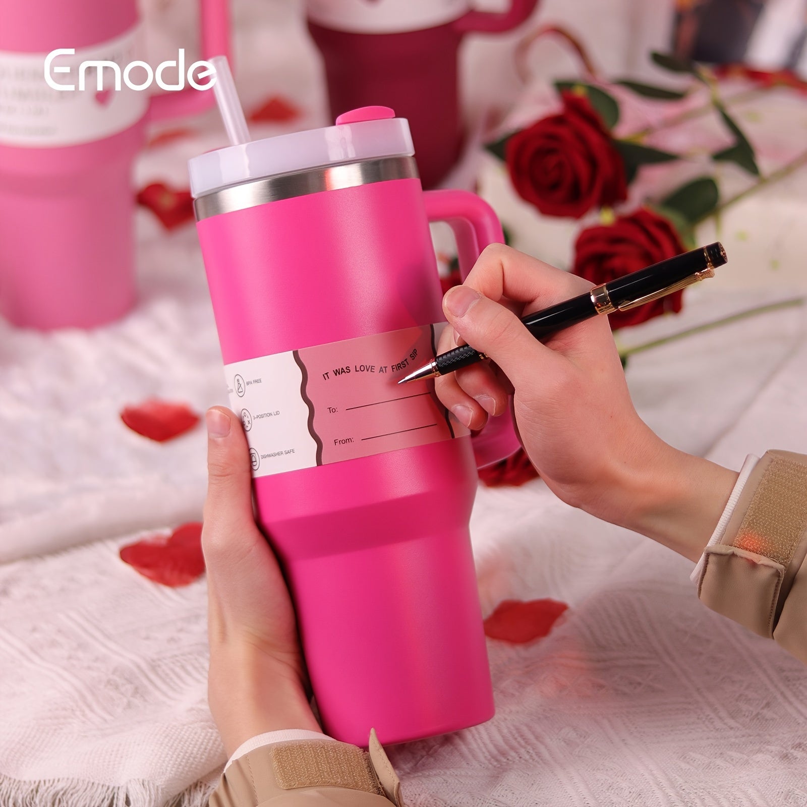1-Pack emode Valentine's Limited Edition Tumbler - 40oz Double-Wall Insulated Cup with Spill-Proof Lid & Straw Slot, Vacuum Insulated Travel Mug for Hot/Cold Drinks, Elegant Red (304 Stainless Steel) - Valentine's/Mother's Da