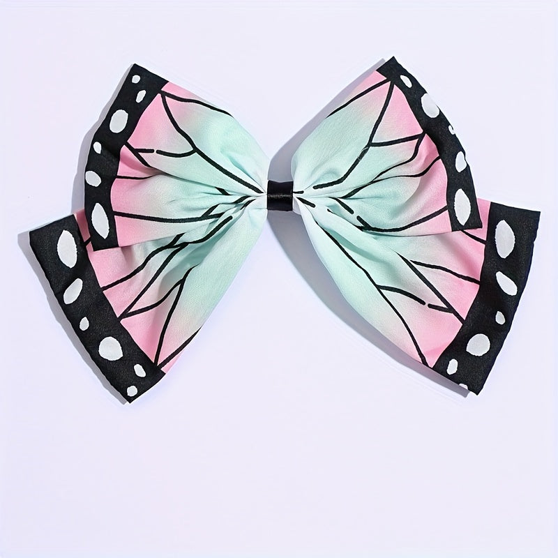 Chic Anime Bowknot Hair Clip - Cute, Durable Fabric Barrette with Whimsical Cartoon Print for Teens & Women