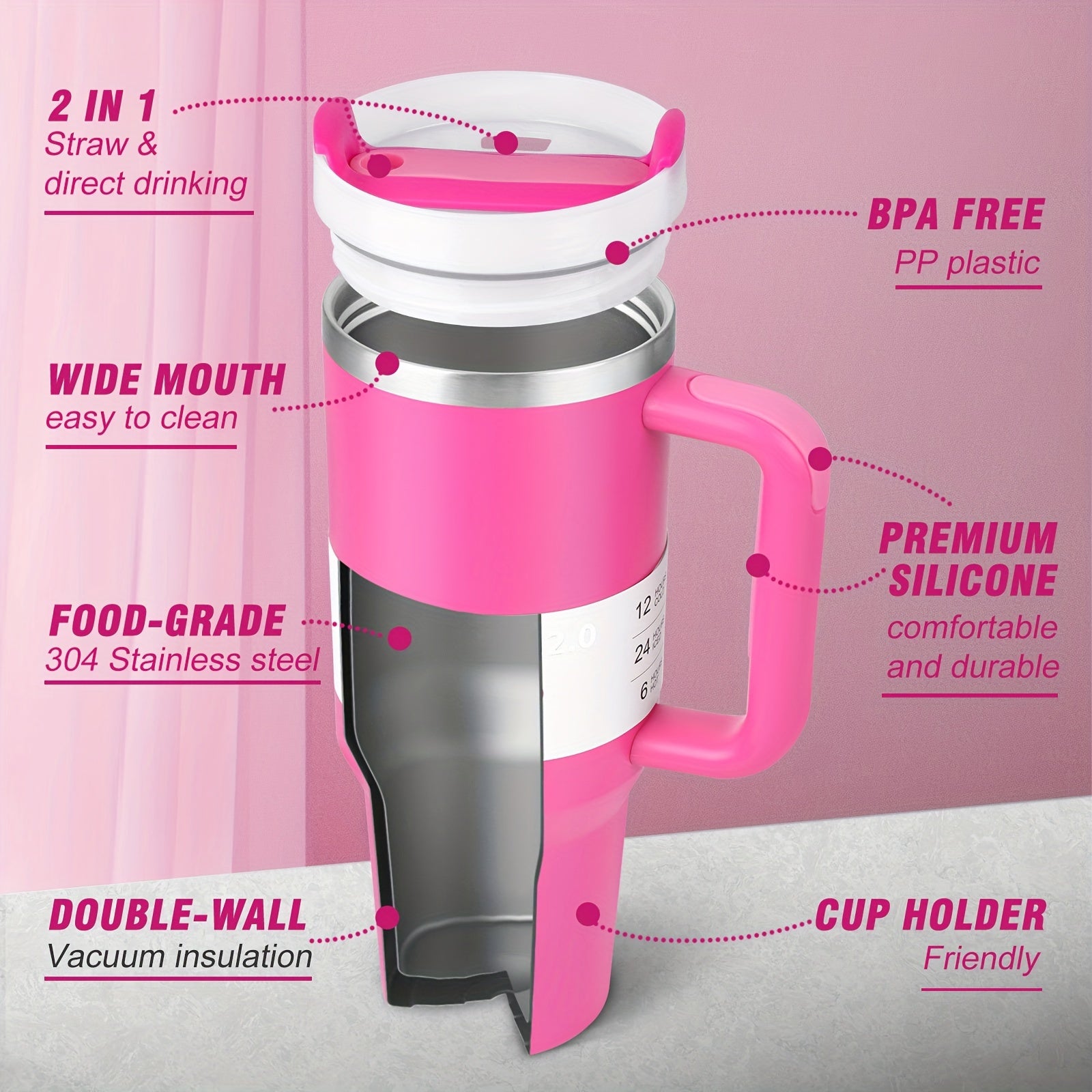 1-Pack emode Valentine's Limited Edition Tumbler - 40oz Double-Wall Insulated Cup with Spill-Proof Lid & Straw Slot, Vacuum Insulated Travel Mug for Hot/Cold Drinks, Elegant Red (304 Stainless Steel) - Valentine's/Mother's Da