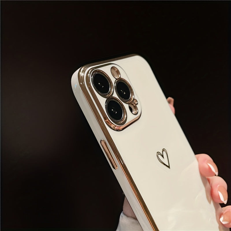 Plating Love Heart Shockproof Soft Phone Case for iPhone 14 13 12 11 Pro Max Plus Lens Camera Protective Cover