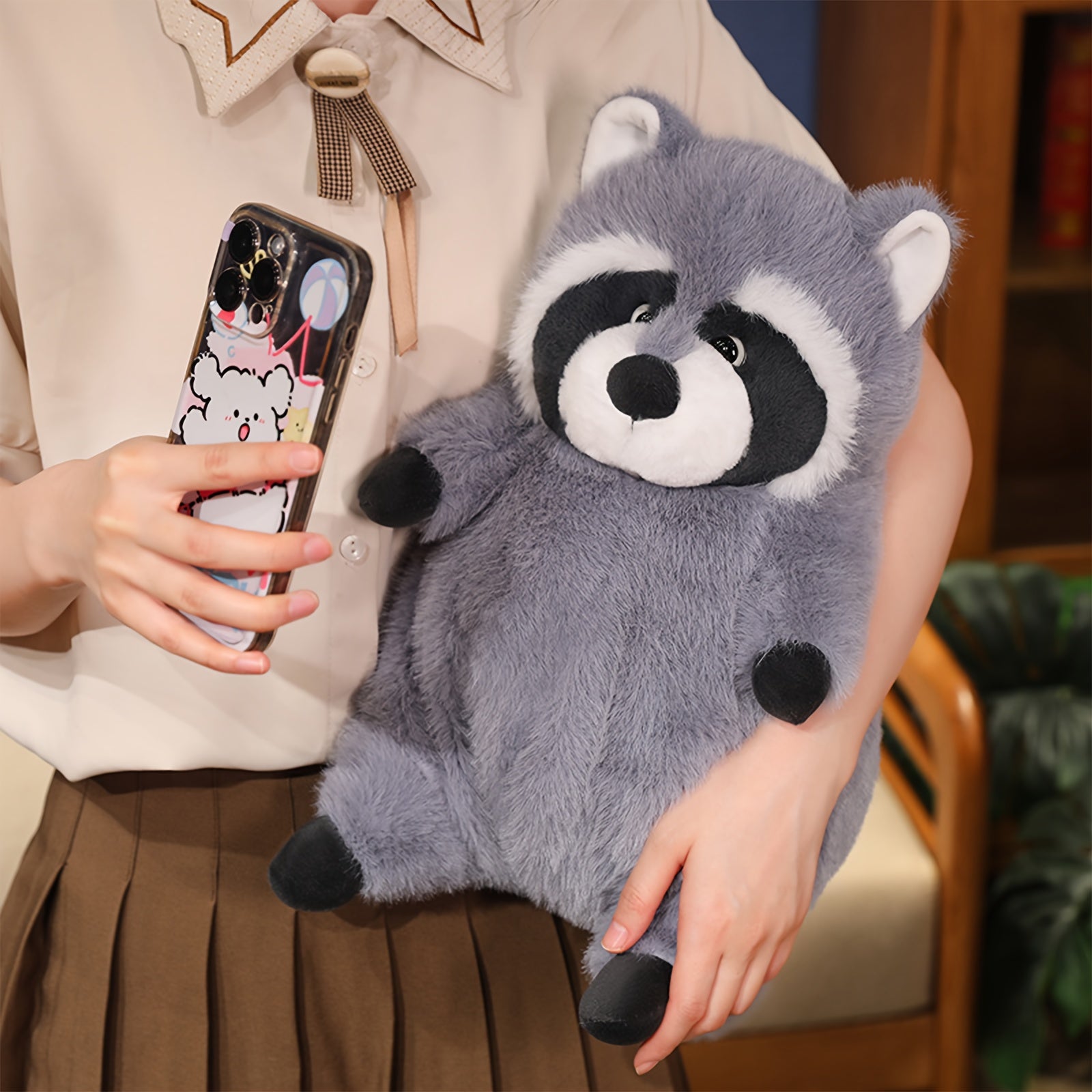 Adorable Gray Raccoon Plush Toy - Lifelike Stuffed Animal with Black Accents, Ideal Gift for Youngsters, Perfect for Home Decor & Halloween, Stuffed Plushies