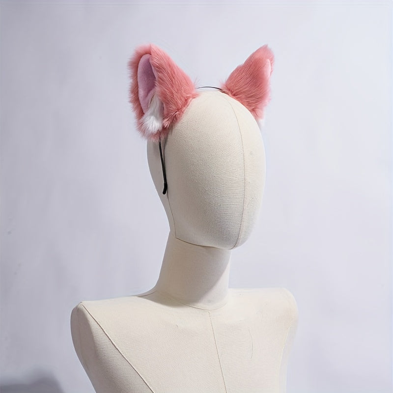 Single Faux Wool Cute Car Ears Headband - Soft, Fluffy, Color Matching, Sweet Style Dress Up Hair Accessories for Women and Female Cosplay, Anime Photo Props