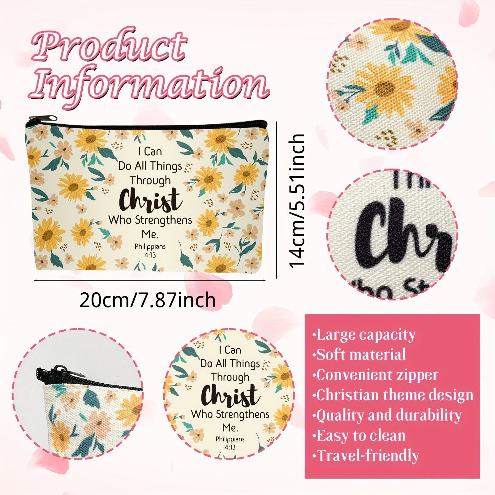 10 Pcs Christian Makeup Bag Bible Pencil Pouch Cover Floral Cosmetic Bags Set Inspirational Religious Gifts Study Supplies For Women, Adults