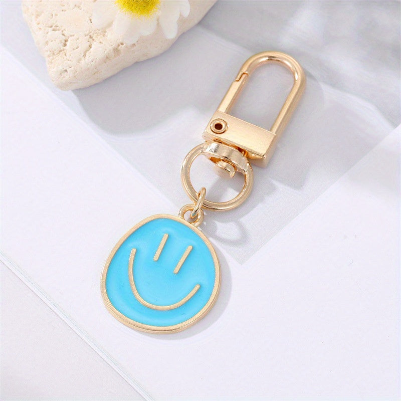 Alloy Enamel Painted Happy Face Keychain Golden Irregular Expression Key Ring Bag Pendant Accessories