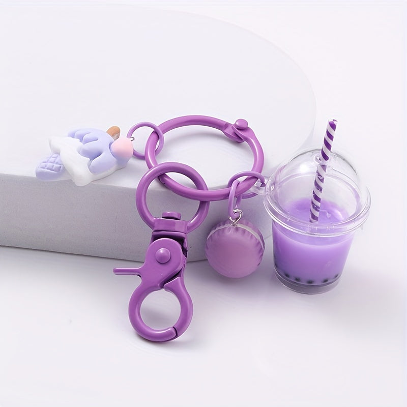 Cartoon Boba Tea Chocolate Keychain Resin Cute Key Ring Purse Bag Backpack Car Key Charm Women  Christmas Gift