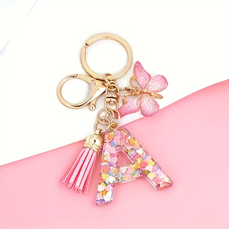 Alphabet Initial Letter Keychain Cute Butterfly Key Chain Ring