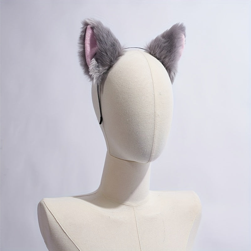 Single Faux Wool Cute Car Ears Headband - Soft, Fluffy, Color Matching, Sweet Style Dress Up Hair Accessories for Women and Female Cosplay, Anime Photo Props