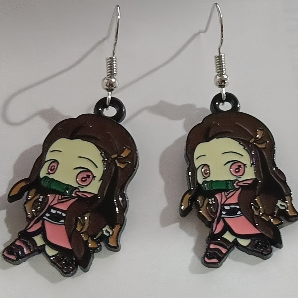 Pairs of Small, Three-Dimensional Anime Girl Character Alloy Earrings - Intricately Designed, Vibrant Accessories for Anime Fans - Hot Items, Collectible, and Unique Gift Ideas