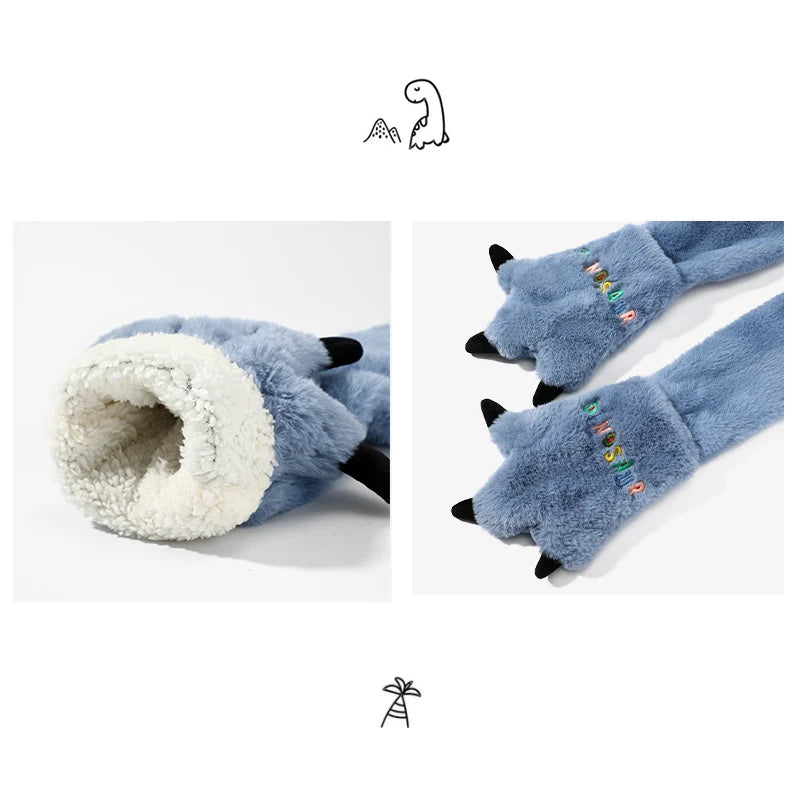 Cute Animal Thermal Children Hoodie Beanie Warm Fur Winter Kids Hat Scarf and Gloves Set