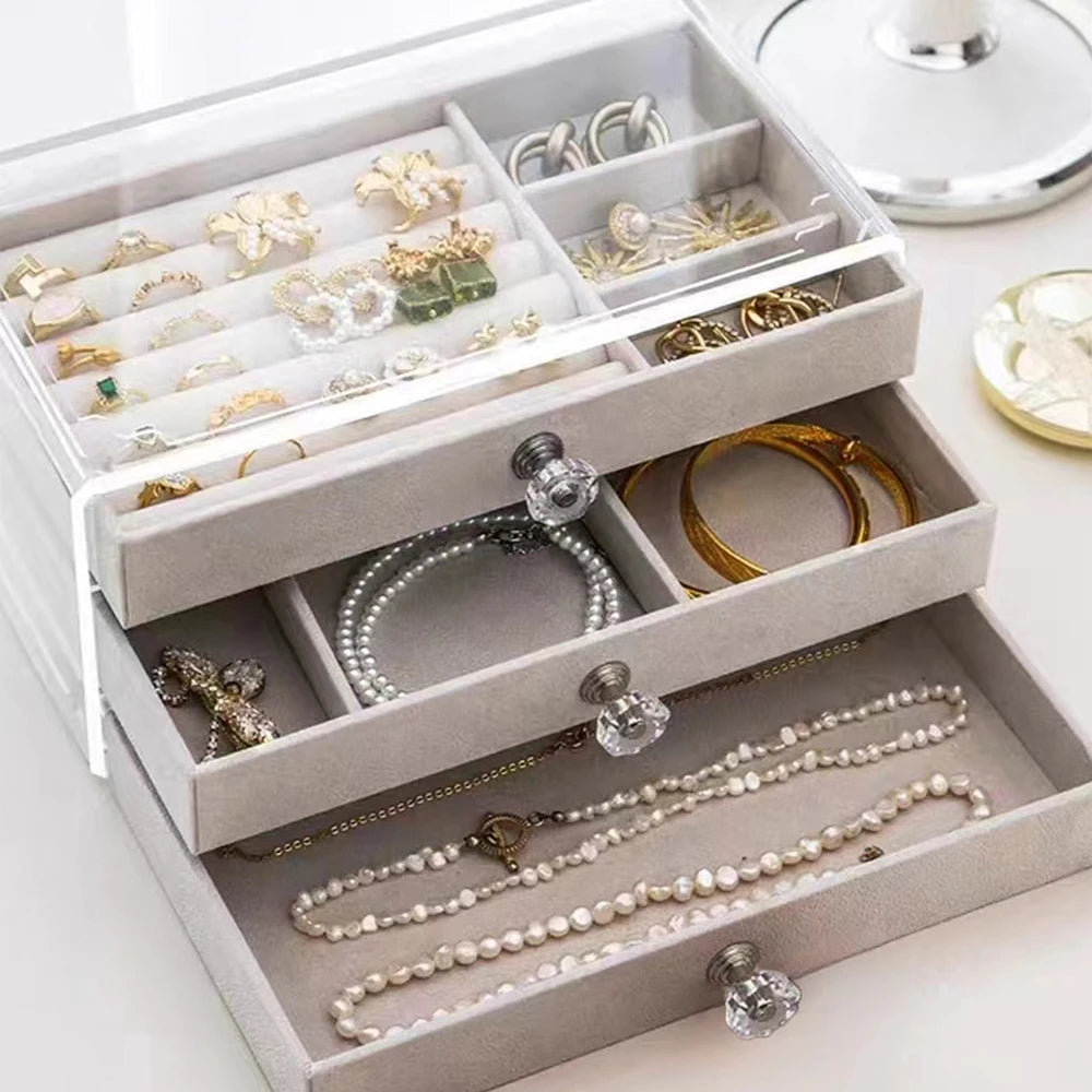 1 High-Capacity 3-Layer Flannel Jewelry Box Drawer – Storage for Earrings, Necklaces & Rings