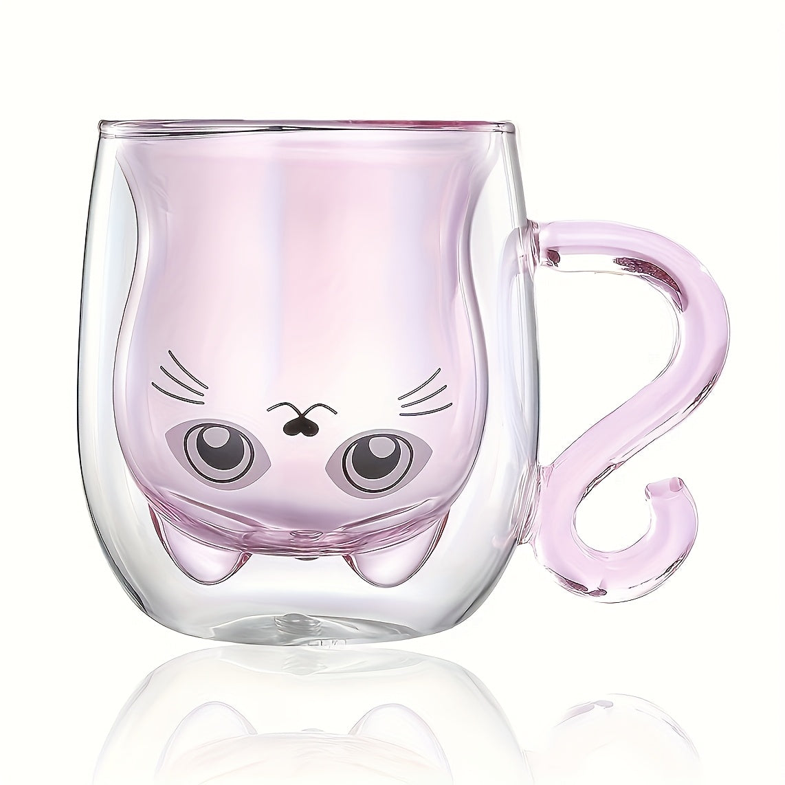 1pc Cute Kawaii Cat Coffee Mug with Double-Wall Insulated Glass Cup, Japanese-Style Brown & White Cat Face Design, Reusable Thermal Cup for Hot/Cold Drinks, Lid Compatible, Perfect Birthday/Christmas Gift for Women & Girls, M