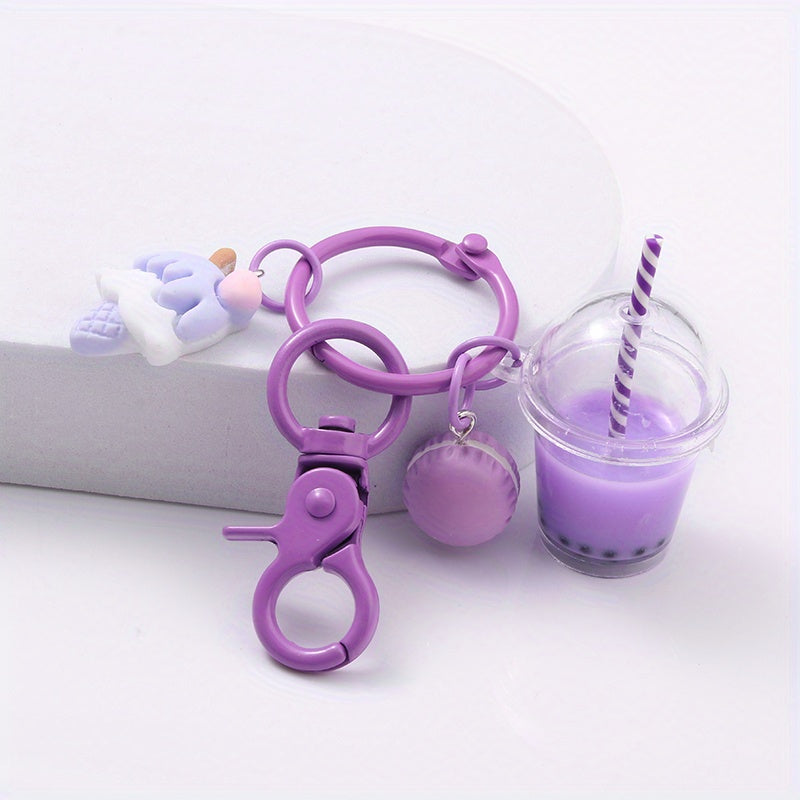 Cartoon Boba Tea Chocolate Keychain Resin Cute Key Ring Purse Bag Backpack Car Key Charm Women  Christmas Gift