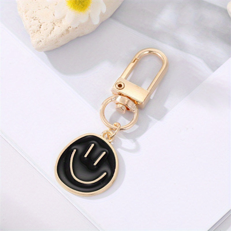 Alloy Enamel Painted Happy Face Keychain Golden Irregular Expression Key Ring Bag Pendant Accessories
