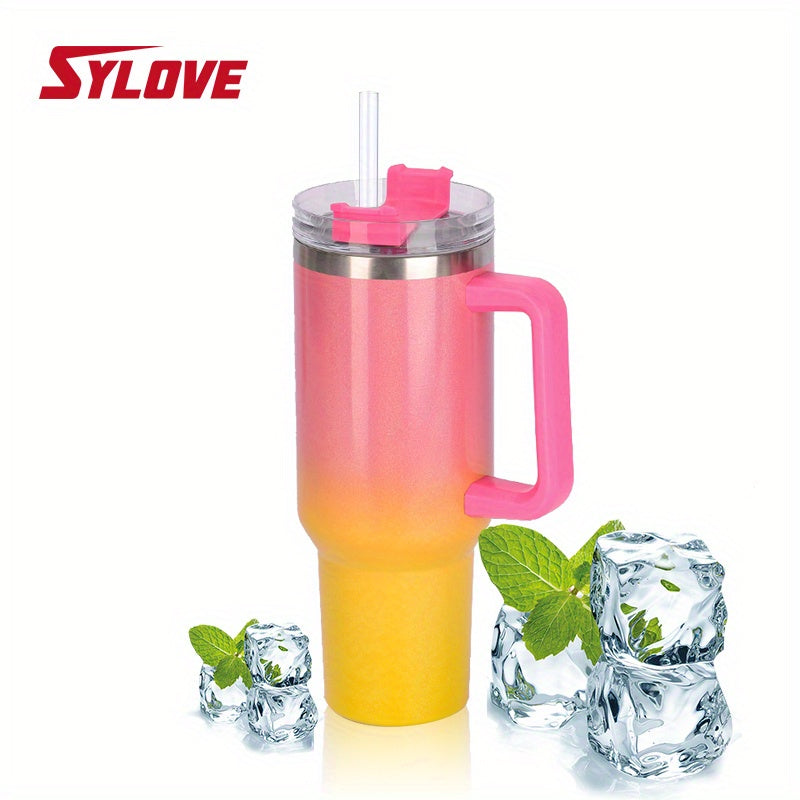 1pc Sylove Gradient Master - 40oz Double-Walled Insulated Tumbler with Handle and Straw for Hot and Cold Drinks, Perfect for Travel, Outdoor Activities, and Daily Use, Keeps Drinks at Ideal Temperature for Hours