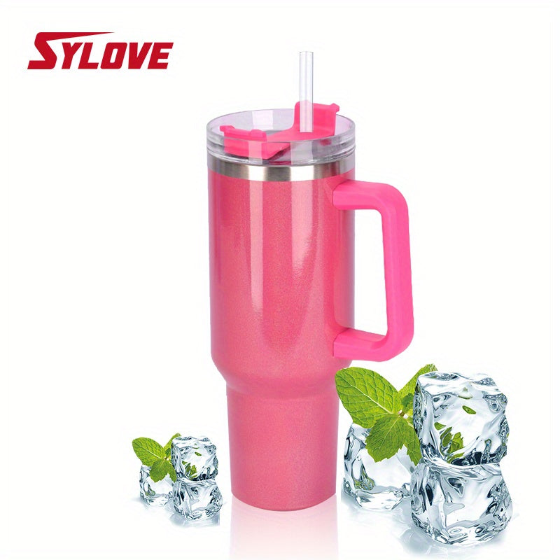 1pc Sylove Gradient Master - 40oz Double-Walled Insulated Tumbler with Handle and Straw for Hot and Cold Drinks, Perfect for Travel, Outdoor Activities, and Daily Use, Keeps Drinks at Ideal Temperature for Hours