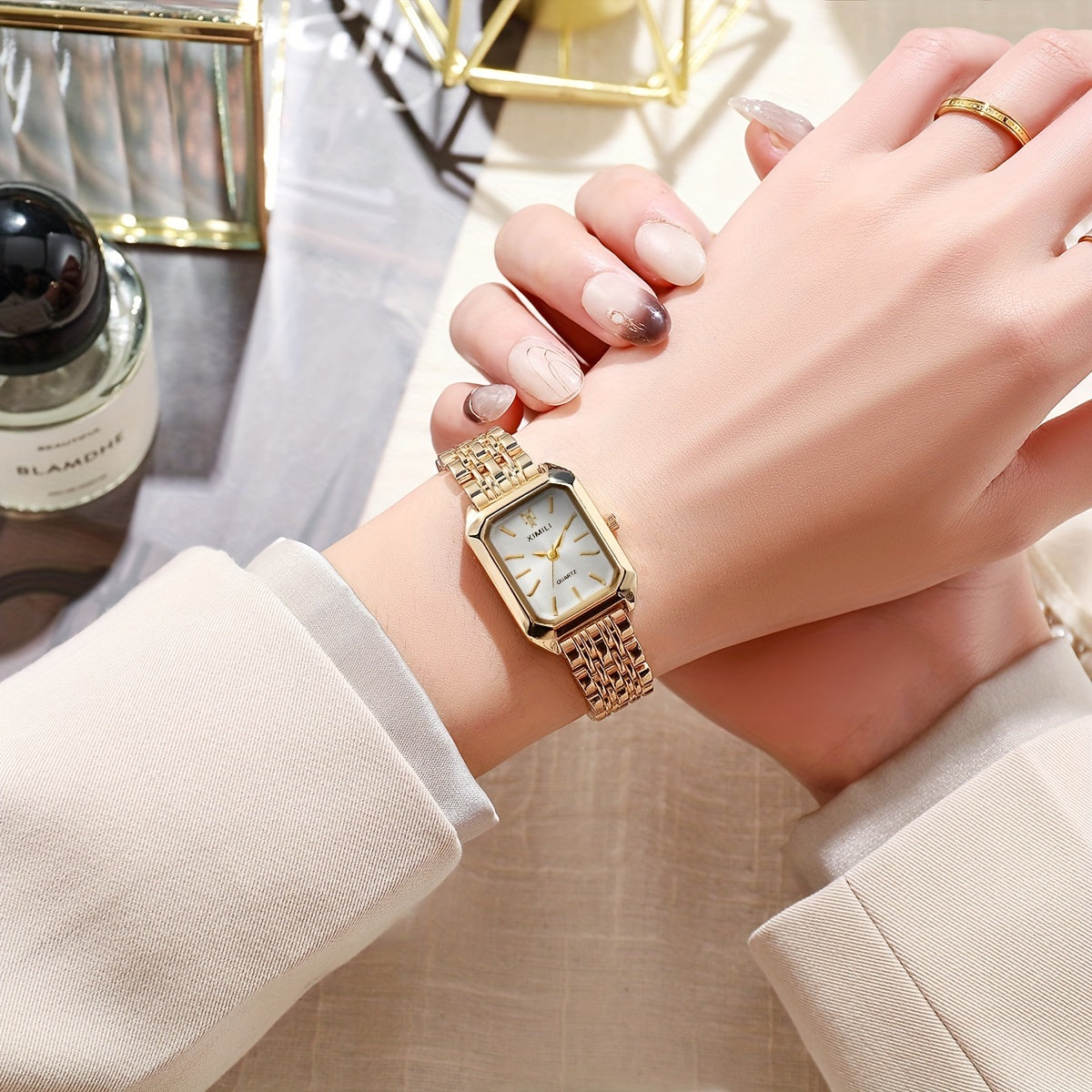 Luxury Golden Rectangle Quartz Watch - Women's Analog Fashion Wrist Watch For Daily Life