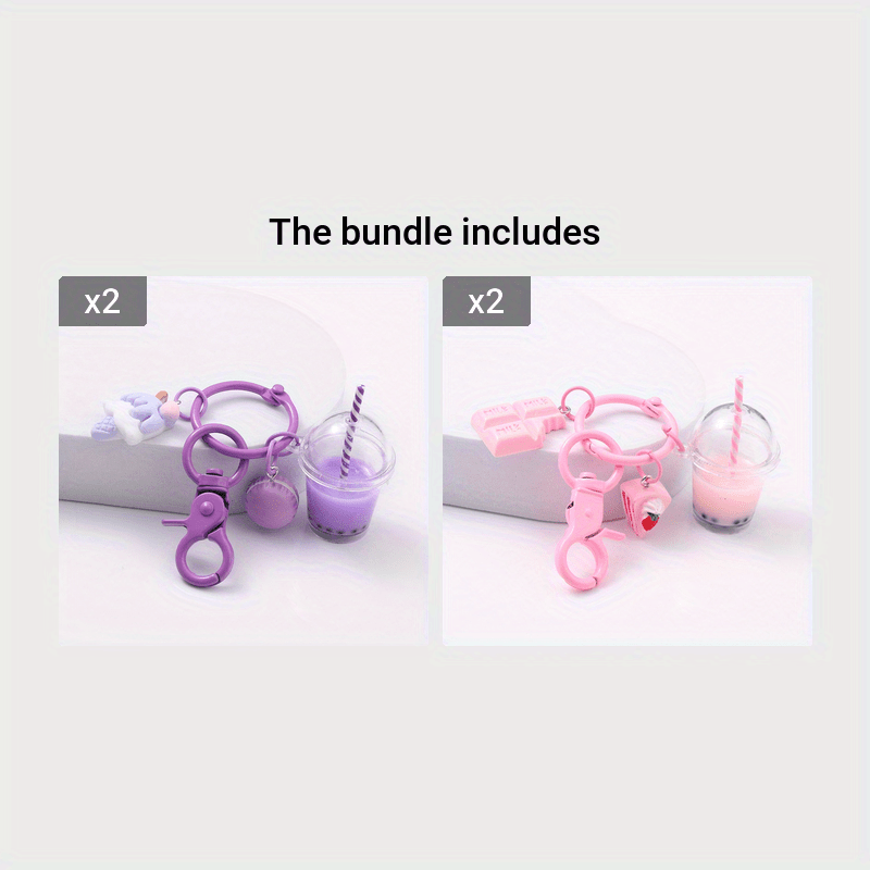 Cartoon Boba Tea Chocolate Keychain Resin Cute Key Ring Purse Bag Backpack Car Key Charm Women  Christmas Gift
