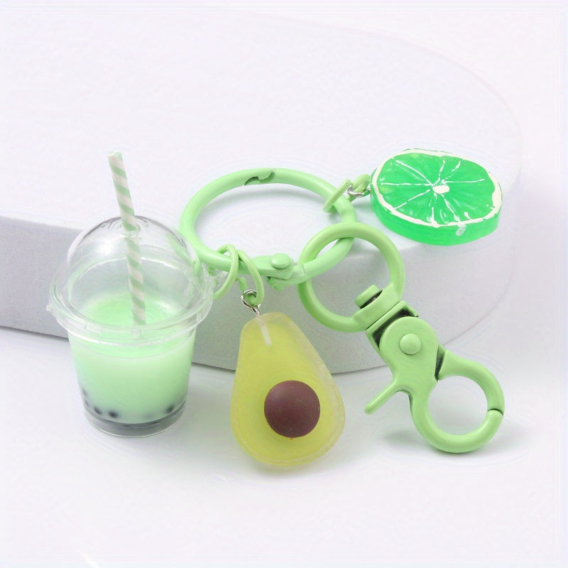 Cartoon Boba Tea Chocolate Keychain Resin Cute Key Ring Purse Bag Backpack Car Key Charm Women  Christmas Gift