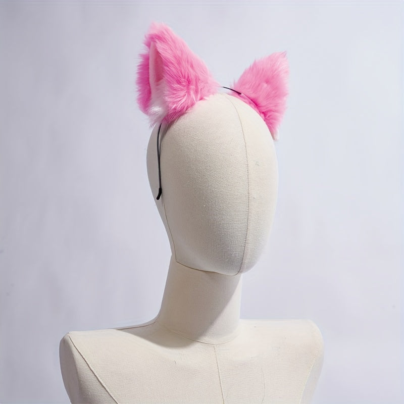 Single Faux Wool Cute Car Ears Headband - Soft, Fluffy, Color Matching, Sweet Style Dress Up Hair Accessories for Women and Female Cosplay, Anime Photo Props