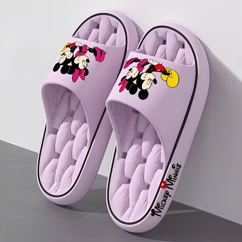 Mickey & Minnie Women'S Soft EVA Slippers - Comfortable, Non-Slip, Open-Toe Design for Home & Bathroom, All-Season Slip-On Shoes with Cartoon Patterns, Home Slippers | Playful Design | Soft EVA Material, House Slipper
