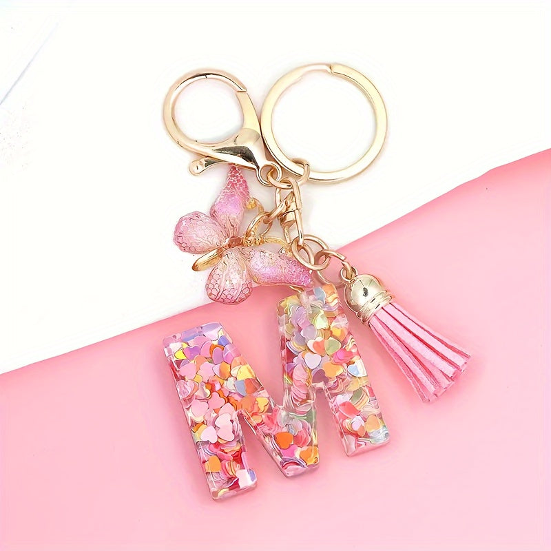 Alphabet Initial Letter Keychain Cute Butterfly Key Chain Ring