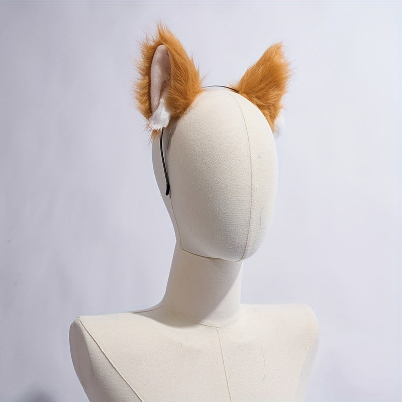 Single Faux Wool Cute Car Ears Headband - Soft, Fluffy, Color Matching, Sweet Style Dress Up Hair Accessories for Women and Female Cosplay, Anime Photo Props