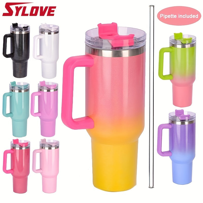 1pc Sylove Gradient Master - 40oz Double-Walled Insulated Tumbler with Handle and Straw for Hot and Cold Drinks, Perfect for Travel, Outdoor Activities, and Daily Use, Keeps Drinks at Ideal Temperature for Hours