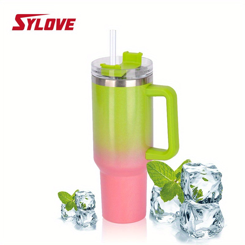 1pc Sylove Gradient Master - 40oz Double-Walled Insulated Tumbler with Handle and Straw for Hot and Cold Drinks, Perfect for Travel, Outdoor Activities, and Daily Use, Keeps Drinks at Ideal Temperature for Hours