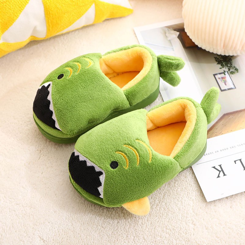 [Cute Green Fuzzy Slippers] Fuzzy Slippers | Cute Green Dinosaur Pattern For Toddler Girls Boys, In House Indoor