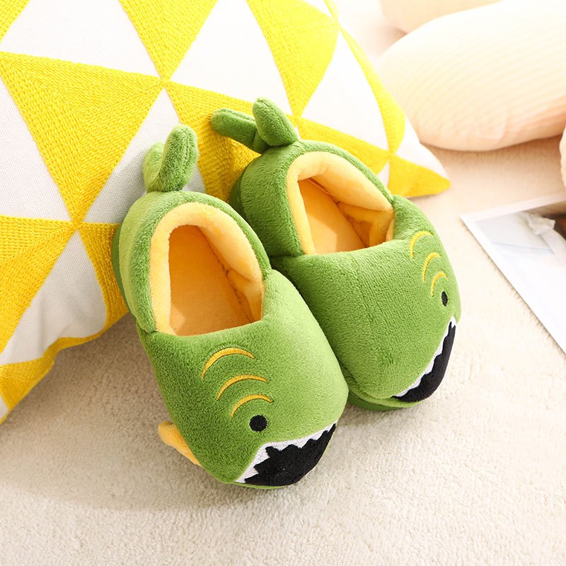 [Cute Green Fuzzy Slippers] Fuzzy Slippers | Cute Green Dinosaur Pattern For Toddler Girls Boys, In House Indoor