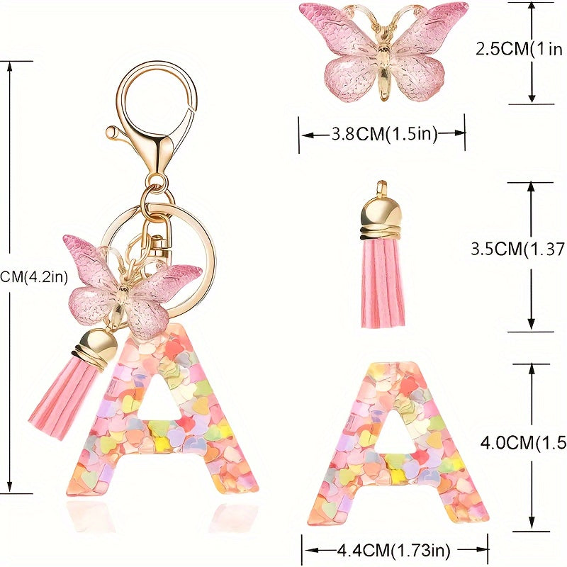 Alphabet Initial Letter Keychain Cute Butterfly Key Chain Ring