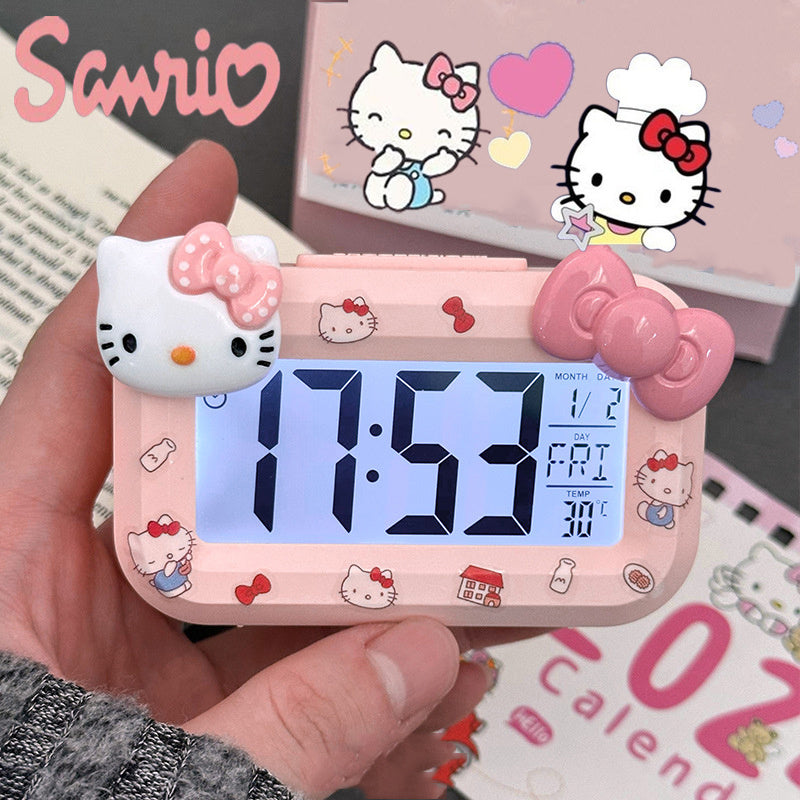 [Cute Hello Kitty Alarm] Cute Sanrio Hello Kitty Pink Alarm Clock with Large Display - Cute Anime Noctilucent Desk Decor, Perfect for Dorms & Bedrooms, Charming Gift Idea