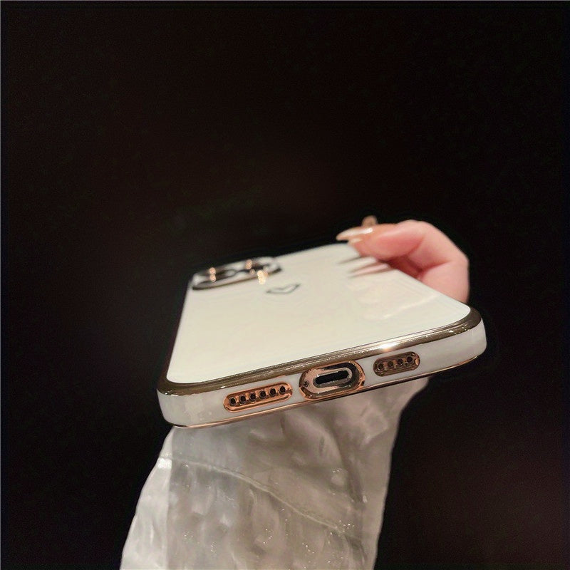 Plating Love Heart Shockproof Soft Phone Case for iPhone 14 13 12 11 Pro Max Plus Lens Camera Protective Cover