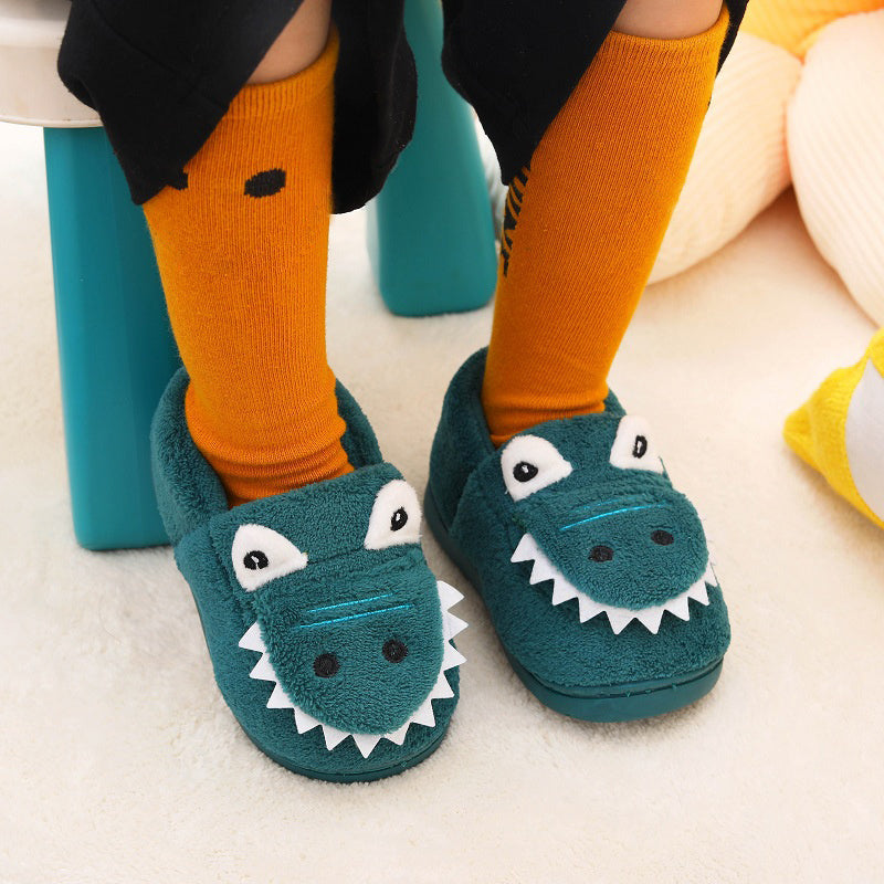 [Cute Green Fuzzy Slippers] Fuzzy Slippers | Cute Green Dinosaur Pattern For Toddler Girls Boys, In House Indoor