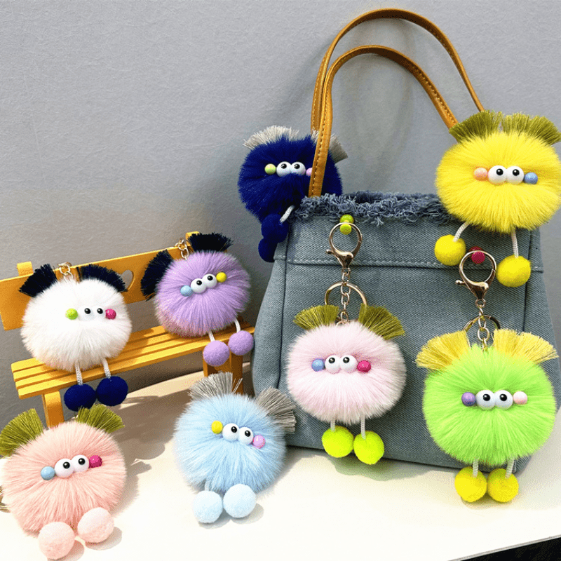 Cute Fluffy Balls Keychain Kawaii Anime Key Chain Ring Hairball Faux Fur Bag Backpack Pendant For Daily Use Women