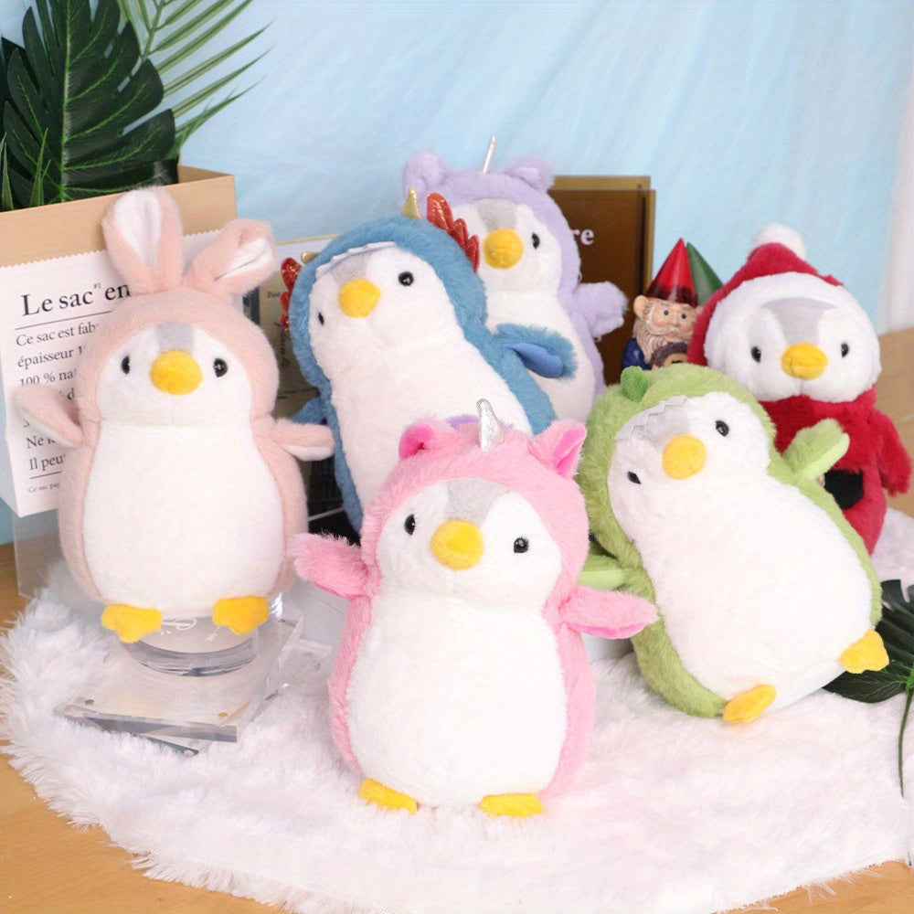 Christmas & Halloween Theme Penguin Plush Toys - Cute Dinosaur Costume Stuffed Animal Set for Party Home Decor, Multi-Color Polyester Fiber Plushies, Suitable for All Ages
