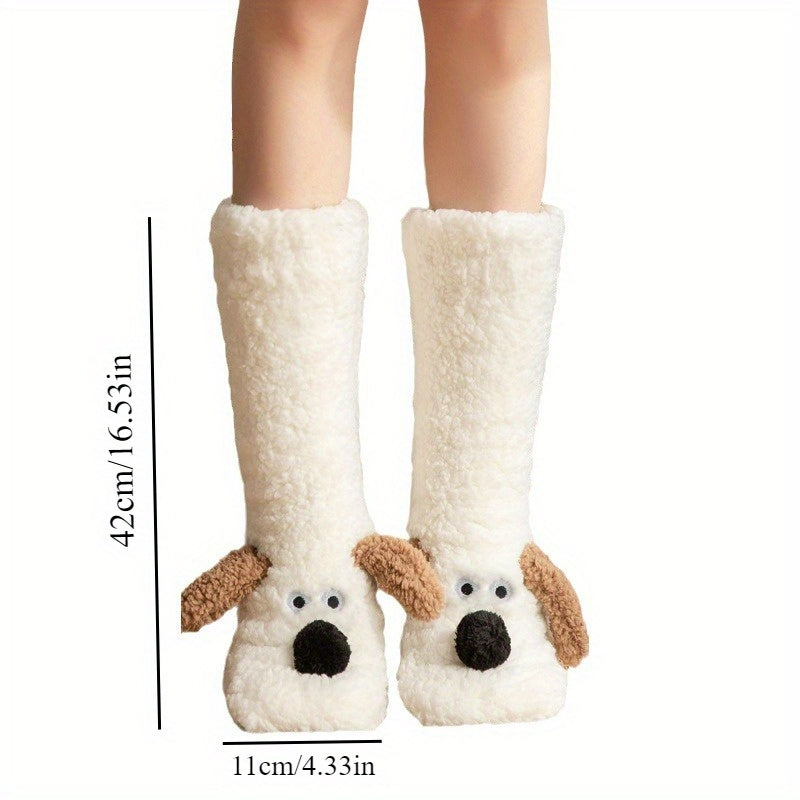 Warm & Soft Plush Cozy Cartoon Dog Winter Socks - Non-Slip Floor Slipper Socks with Cute Animal Designs for Home Use, Autumn, Winter