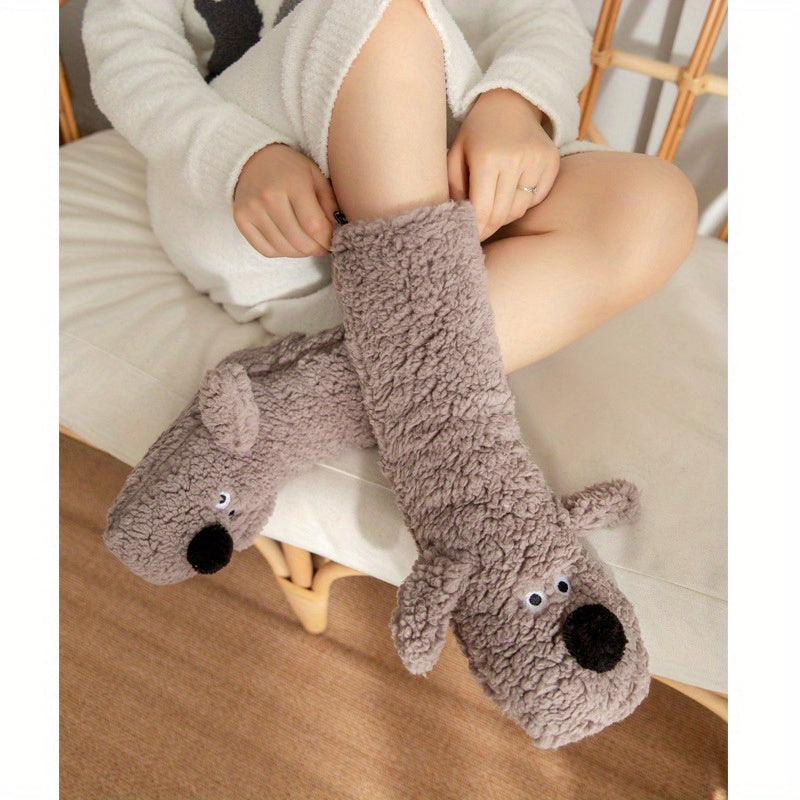 Warm & Soft Plush Cozy Cartoon Dog Winter Socks - Non-Slip Floor Slipper Socks with Cute Animal Designs for Home Use, Autumn, Winter