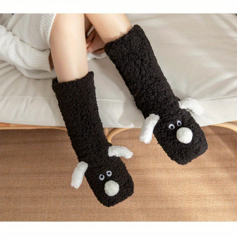 Warm & Soft Plush Cozy Cartoon Dog Winter Socks - Non-Slip Floor Slipper Socks with Cute Animal Designs for Home Use, Autumn, Winter