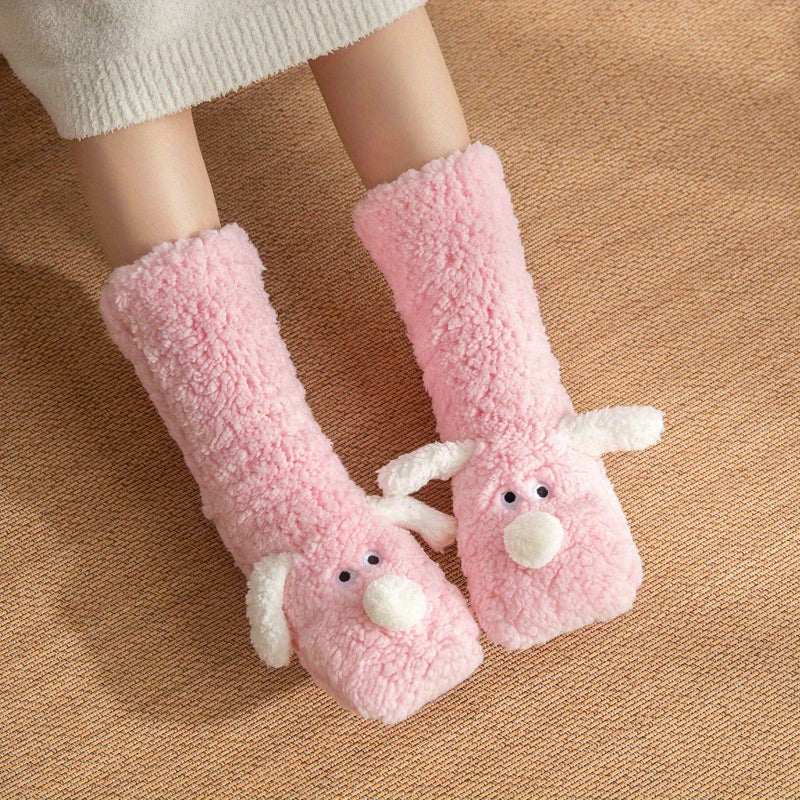 Warm & Soft Plush Cozy Cartoon Dog Winter Socks - Non-Slip Floor Slipper Socks with Cute Animal Designs for Home Use, Autumn, Winter