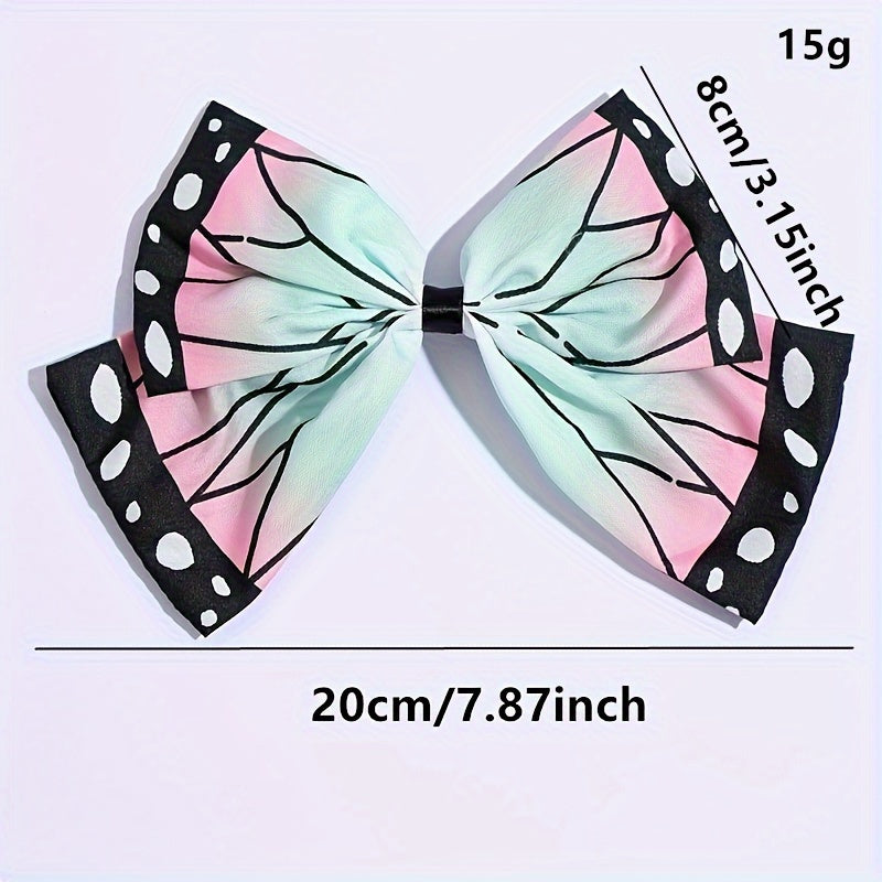 Chic Anime Bowknot Hair Clip - Cute, Durable Fabric Barrette with Whimsical Cartoon Print for Teens & Women