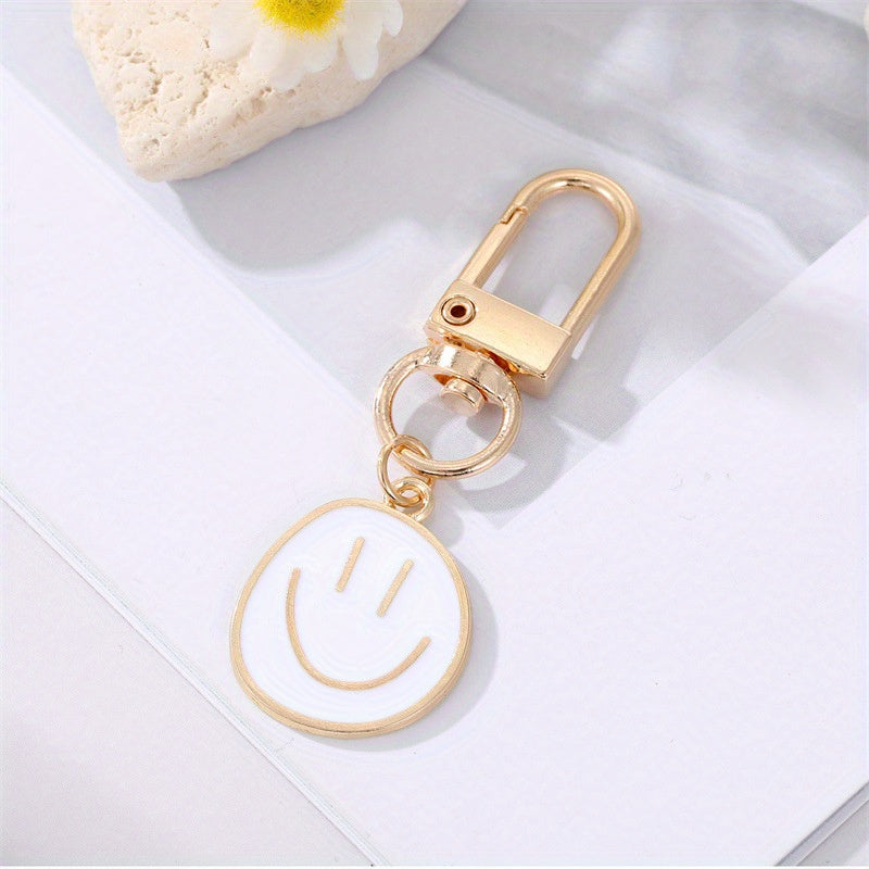 Alloy Enamel Painted Happy Face Keychain Golden Irregular Expression Key Ring Bag Pendant Accessories