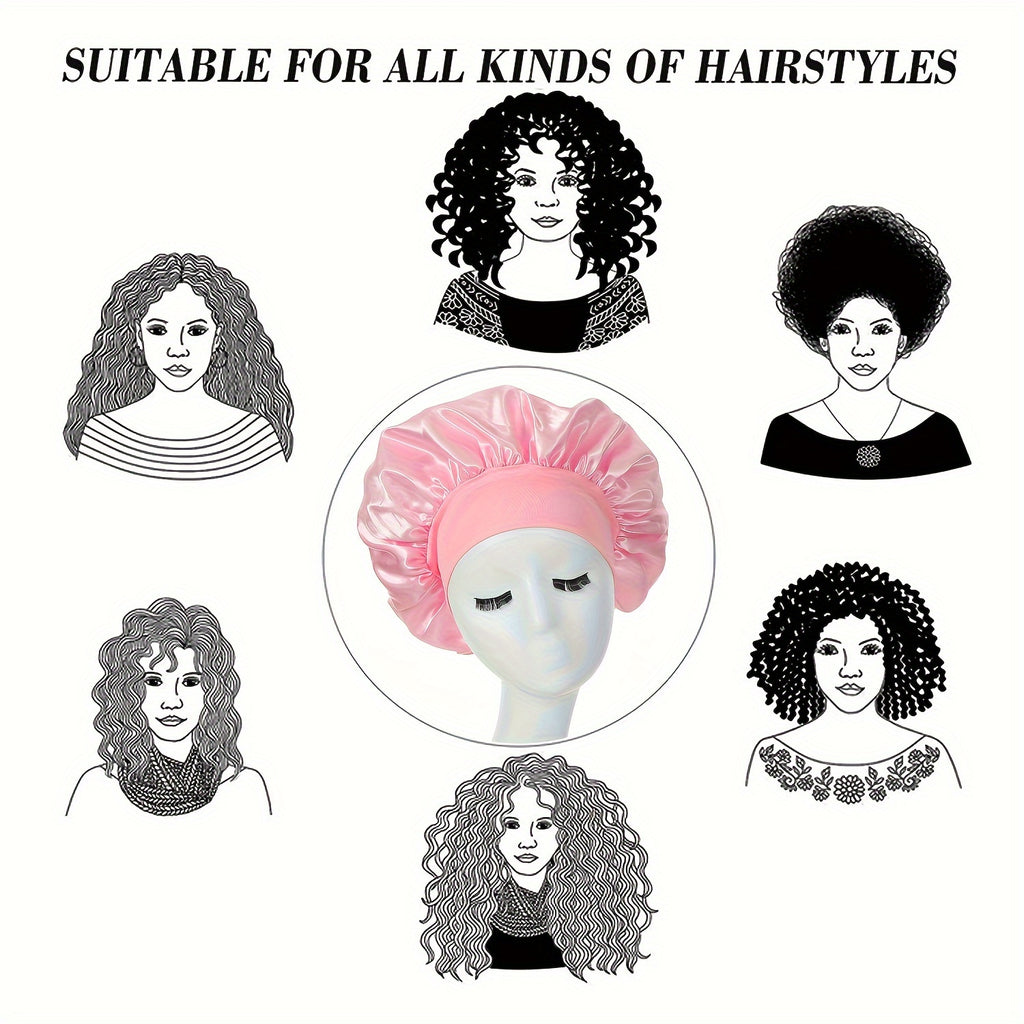 [Pink Satin Bonnet] Soft Pink Awegeo Women's Satin Bonnet | Ruffled Design, Oil-Free Polyester, Hair Protection Cap