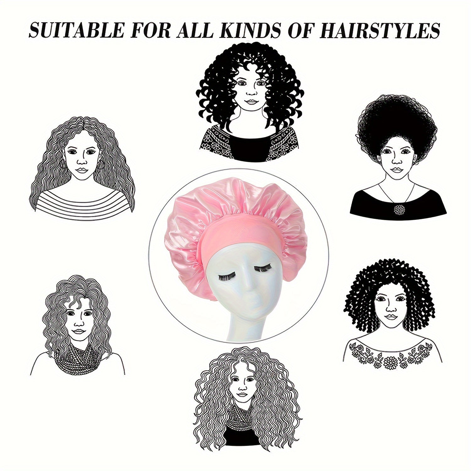 [Pink Satin Bonnet] Soft Pink Awegeo Women's Satin Bonnet | Ruffled Design, Oil-Free Polyester, Hair Protection Cap