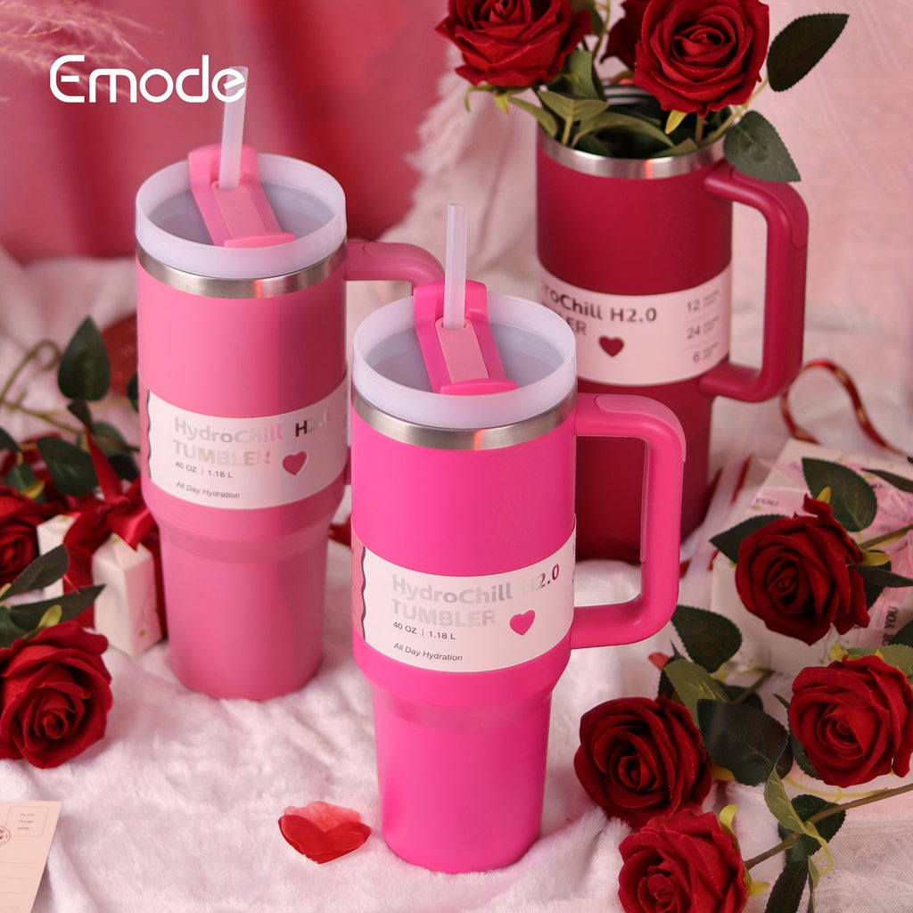 1-Pack emode Valentine's Limited Edition Tumbler - 40oz Double-Wall Insulated Cup with Spill-Proof Lid & Straw Slot, Vacuum Insulated Travel Mug for Hot/Cold Drinks, Elegant Red (304 Stainless Steel) - Valentine's/Mother's Da
